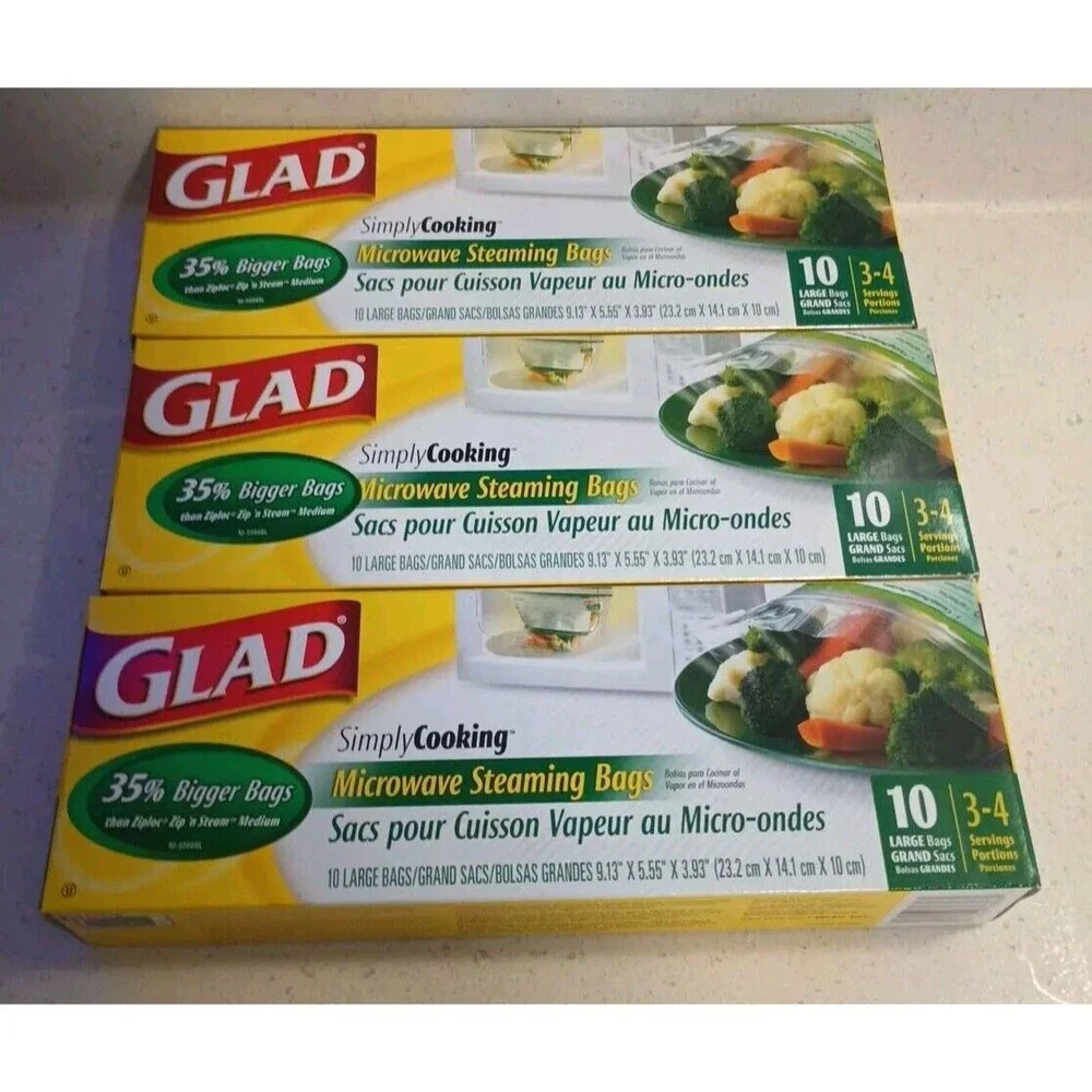 3 Glad Simply Cooking Microwave Steaming Steam Large Bags NOS
